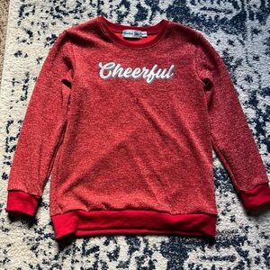 Girls, red sparkly “cheerful” sweatshirt